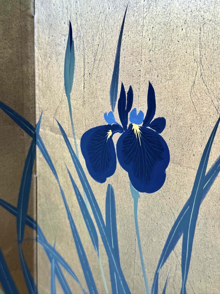 VTG Japanese Byobu 2 Paneled Iris Folding Screen
