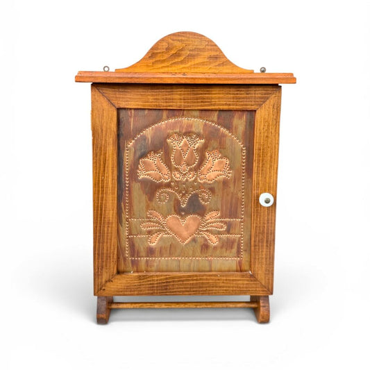VTG Punched Copper Floral Wood Hanging Cabinet
