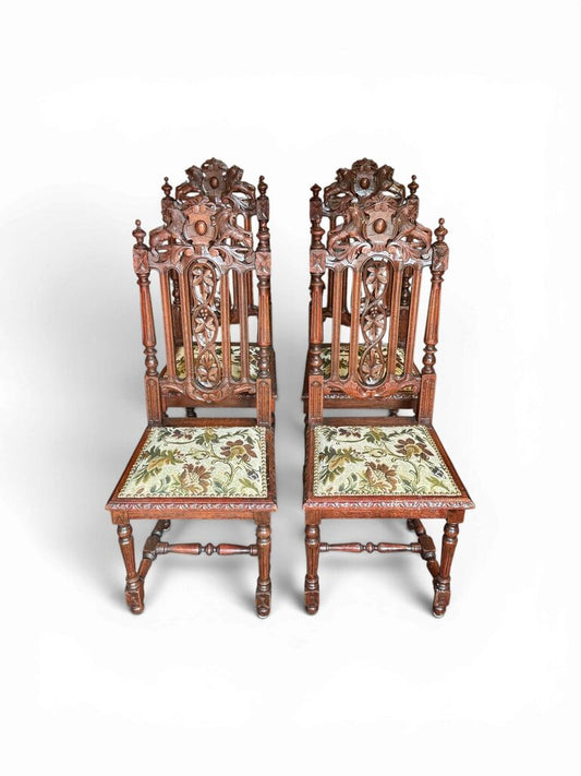 Antique Set of 4 Victorian High Back Carved Dinning Chairs