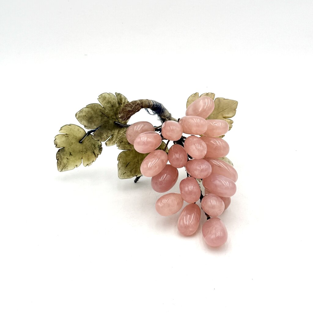 VTG Chinese Jade and Rose Quartz Carved Grapes Bunch