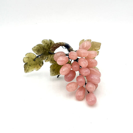VTG Chinese Jade and Rose Quartz Carved Grapes Bunch