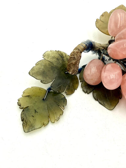 VTG Chinese Jade and Rose Quartz Carved Grapes Bunch