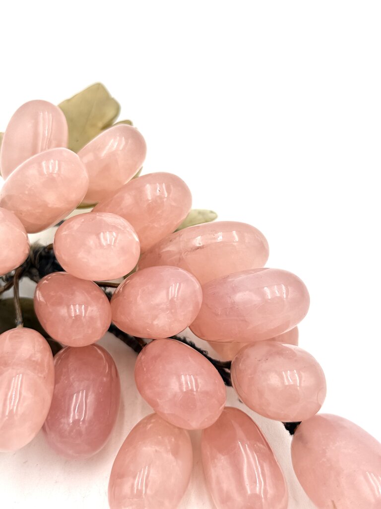 VTG Chinese Jade and Rose Quartz Carved Grapes Bunch