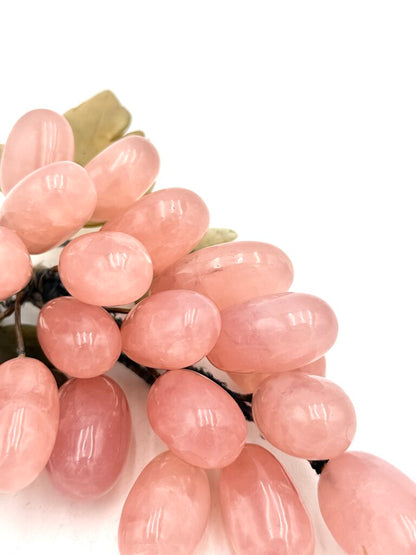 VTG Chinese Jade and Rose Quartz Carved Grapes Bunch