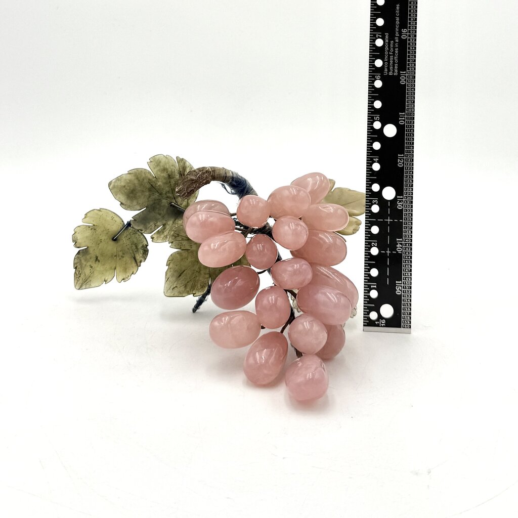 VTG Chinese Jade and Rose Quartz Carved Grapes Bunch