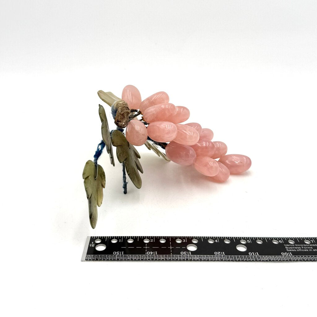 VTG Chinese Jade and Rose Quartz Carved Grapes Bunch