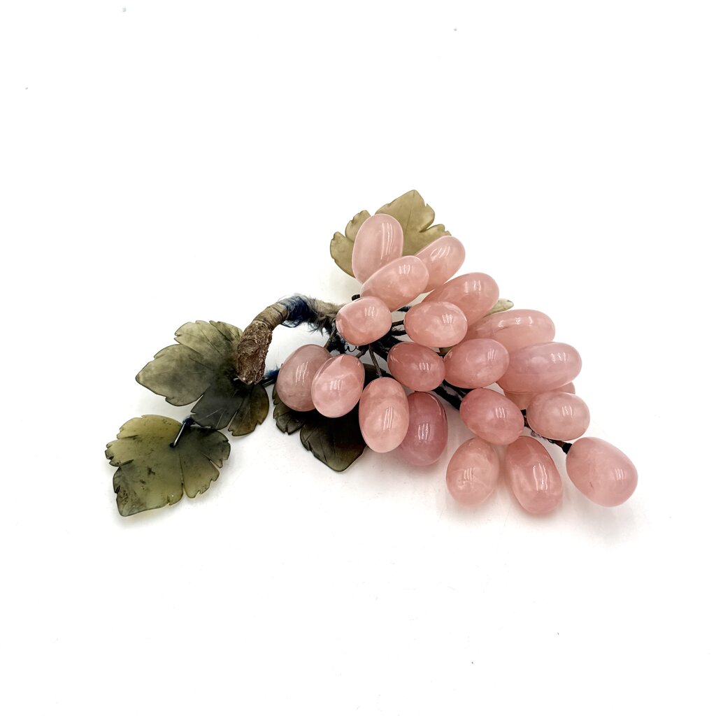 VTG Chinese Jade and Rose Quartz Carved Grapes Bunch