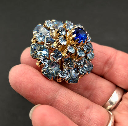 Brilliant 1950’s CORO Earrings & Brooch Set w/ Blue Rhinestones /b