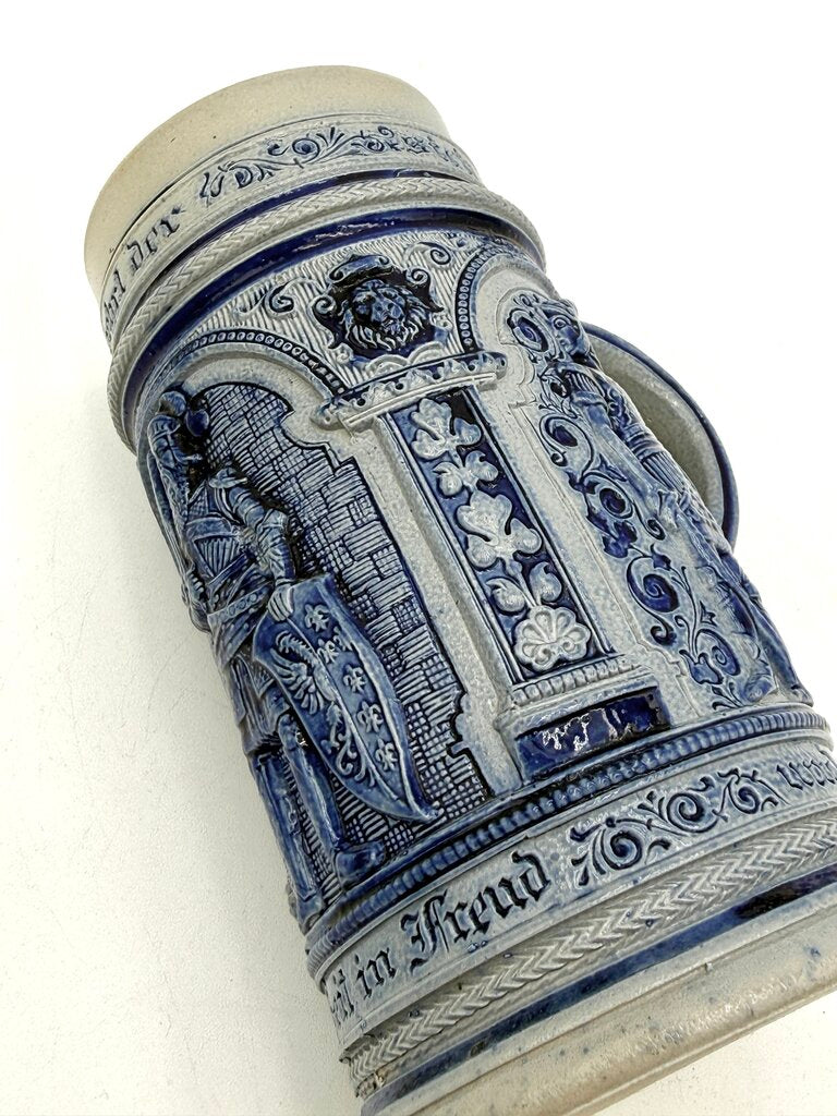 VTG Cobalt And Grey Salt-Glazed German Stoneware Beer Stein