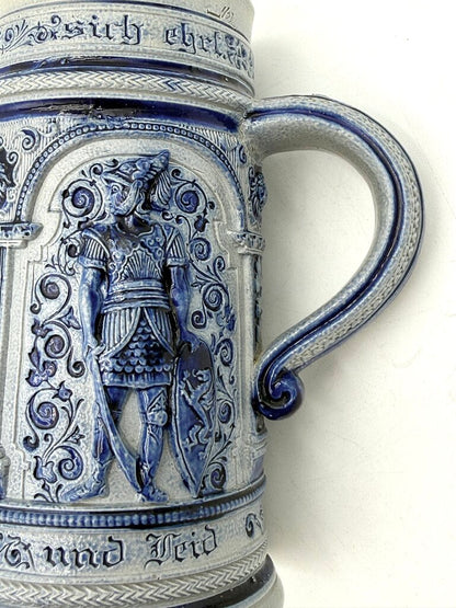 VTG Cobalt And Grey Salt-Glazed German Stoneware Beer Stein