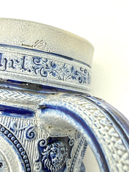 VTG Cobalt And Grey Salt-Glazed German Stoneware Beer Stein