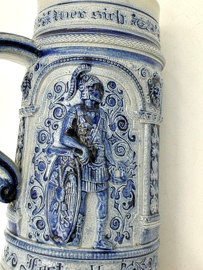 VTG Cobalt And Grey Salt-Glazed German Stoneware Beer Stein