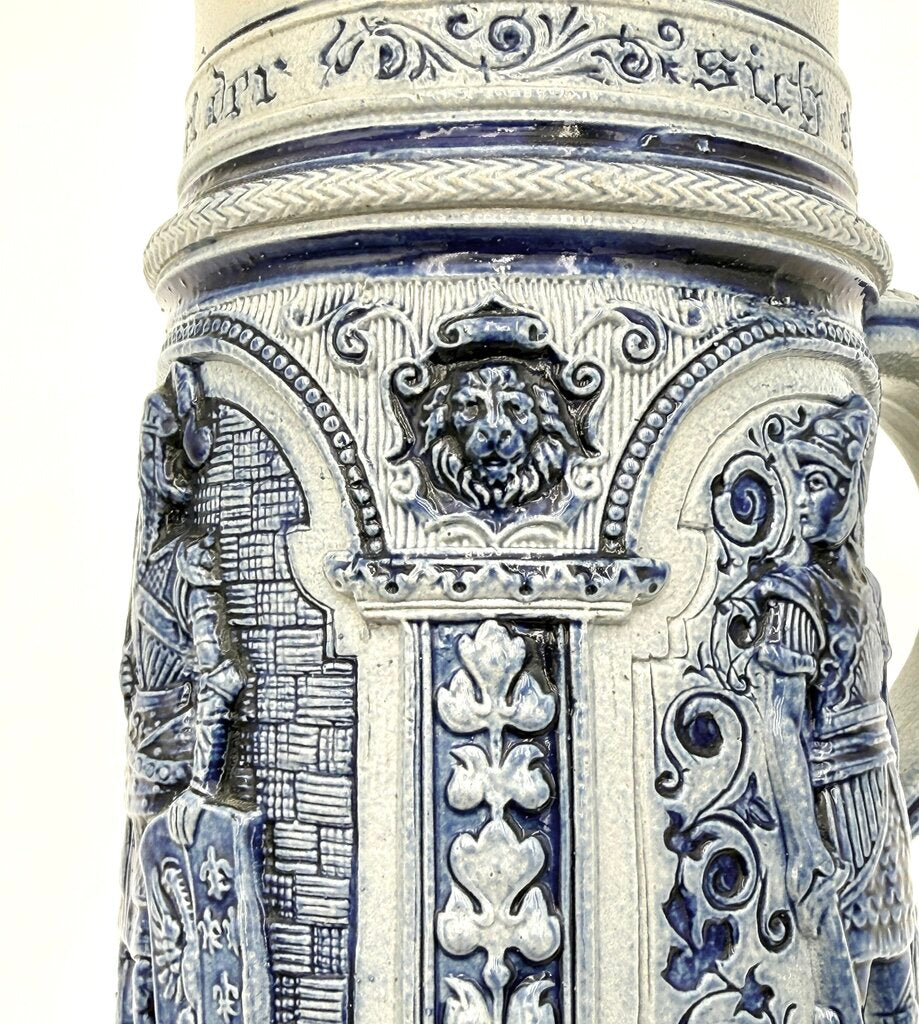 VTG Cobalt And Grey Salt-Glazed German Stoneware Beer Stein