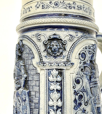 VTG Cobalt And Grey Salt-Glazed German Stoneware Beer Stein