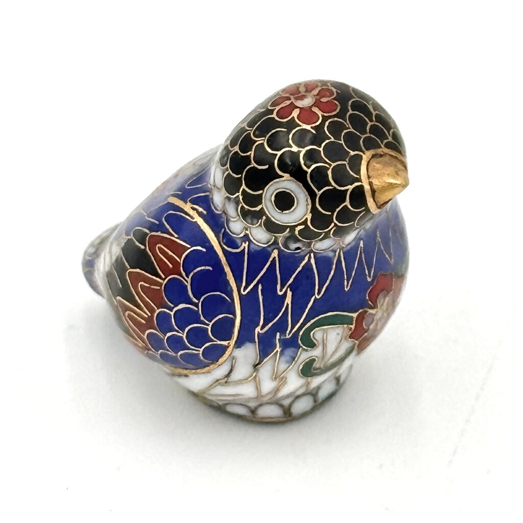 VTG Chinese Cloisonne Little Blue Bird Figurine