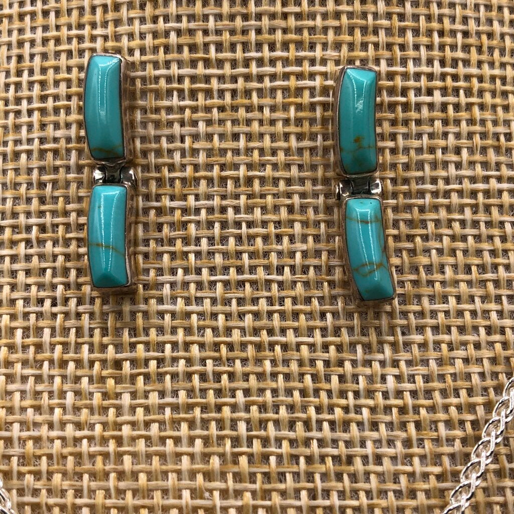 Taxco 950 Silver & Turquoise Pendant Necklace & Earring Set /b
