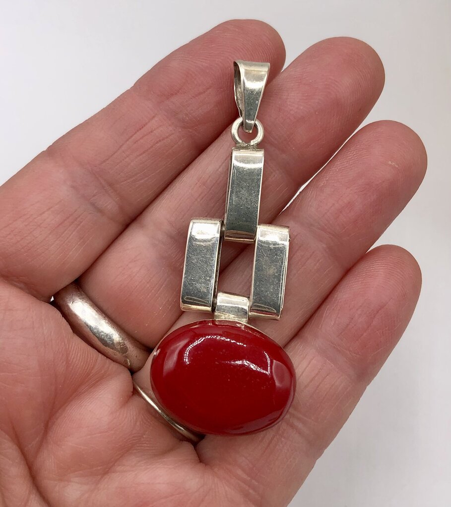 925 Sterling & Red Jasper Pendant & Earring Set /b