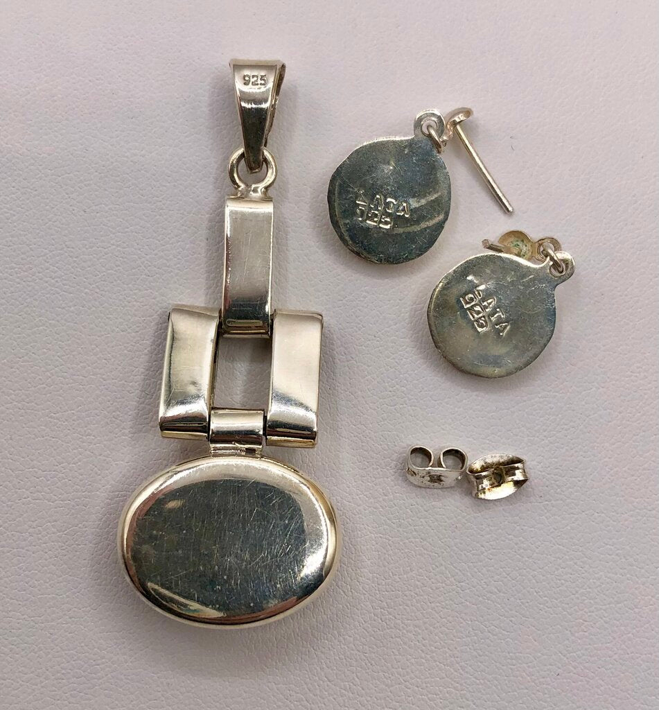 925 Sterling & Red Jasper Pendant & Earring Set /b