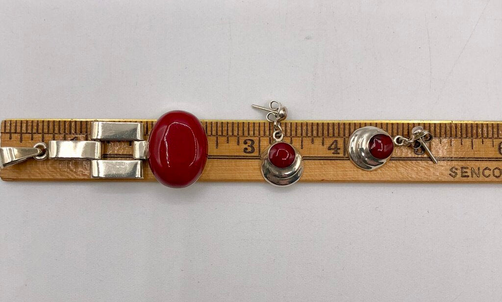 925 Sterling & Red Jasper Pendant & Earring Set /b