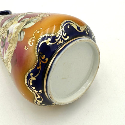 Cobalt And Pink Floral Hand Painted Gold Luster Nippon Style Ewer
