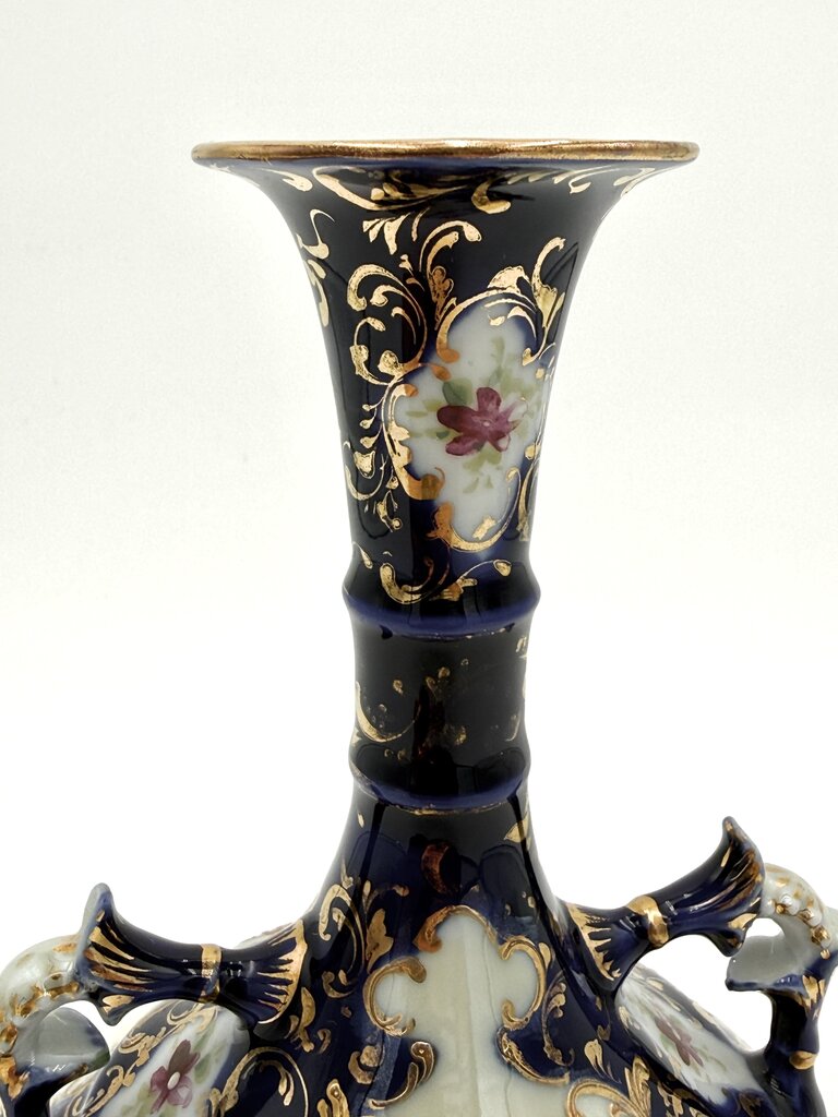 Cobalt Blue Hand Painted Gold Luster Nippon Style Urn Vase