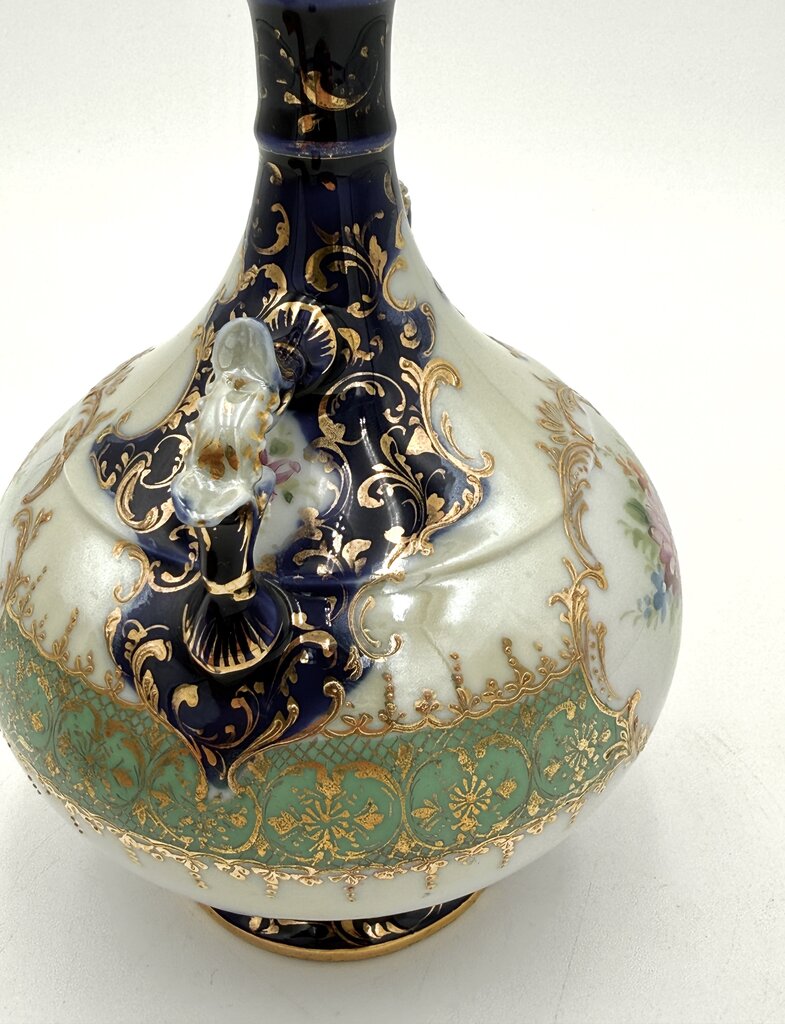 Cobalt Blue Hand Painted Gold Luster Nippon Style Urn Vase