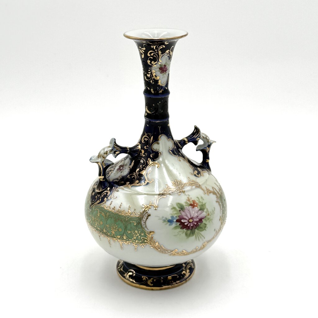Cobalt Blue Hand Painted Gold Luster Nippon Style Urn Vase