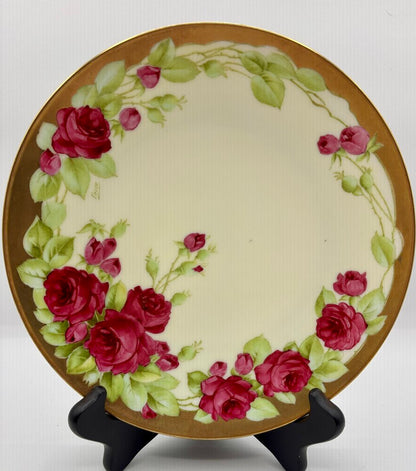 Vtg. Tirschenreuth Bavaria Pink Roses Gold Trim Cabinet Plate Signed /j