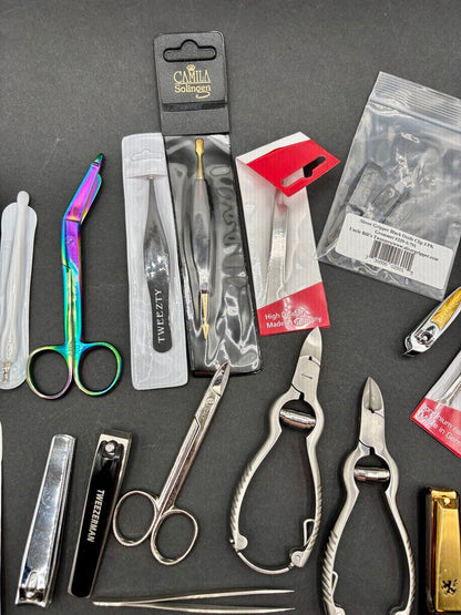 Lot Of 20 New & Used, Pedi, & Grooming Tools Clippers Tweezers Scissors Etc. /j