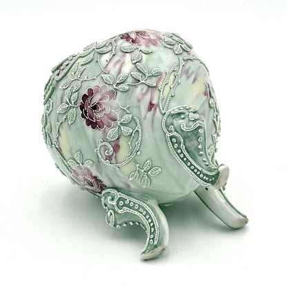 Nippon Moriage Style Mint Green And Pink Floral Tri Footed Vase
