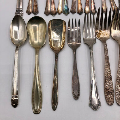 34pc Antique Assorted Ornate Silver Plate Spoons & Forks /b