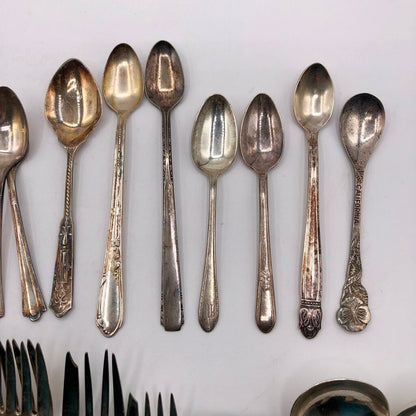 34pc Antique Assorted Ornate Silver Plate Spoons & Forks /b