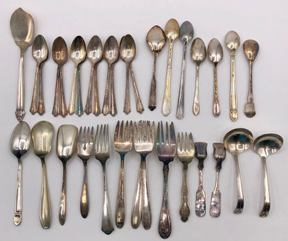 34pc Antique Assorted Ornate Silver Plate Spoons & Forks /b