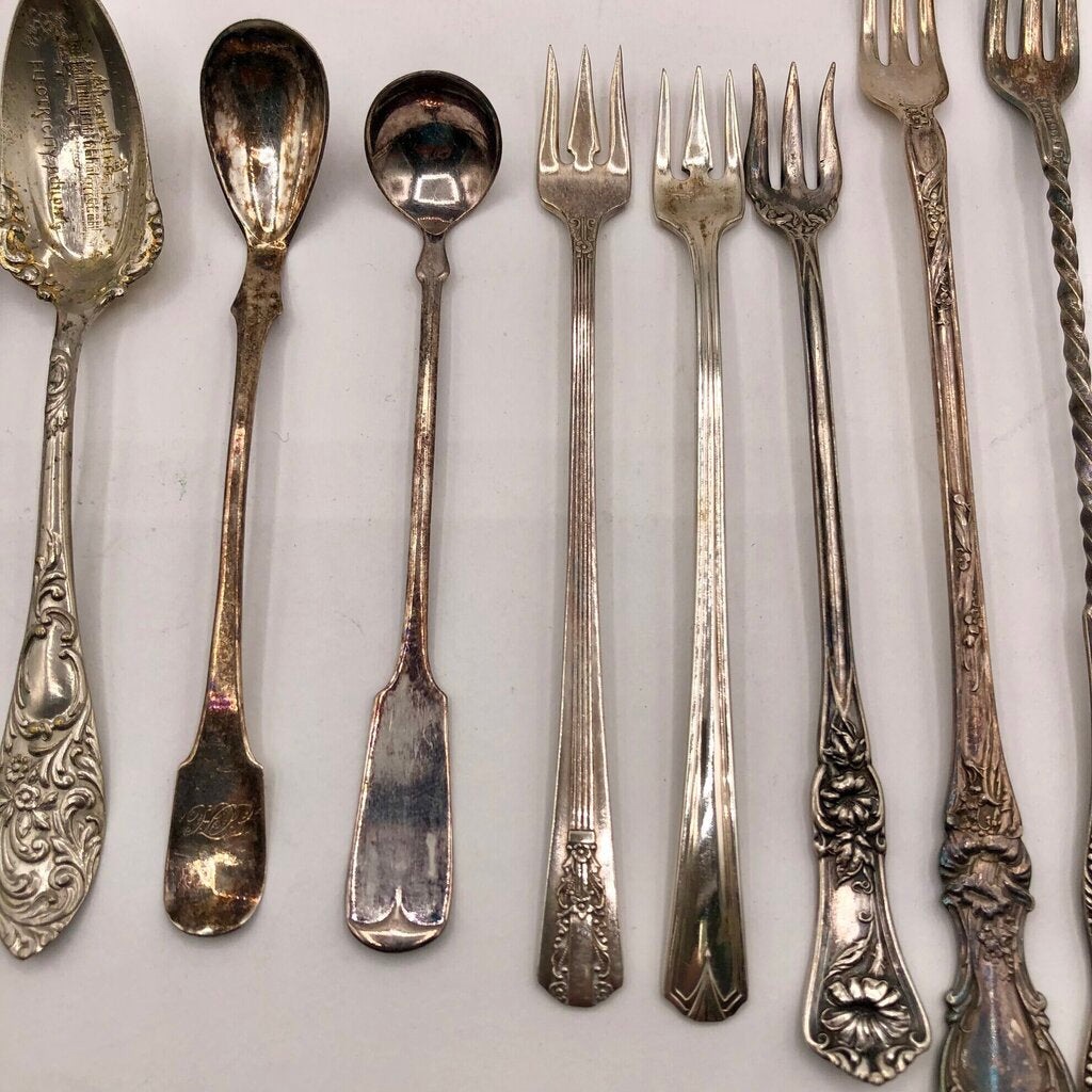 13pc Ornate Antique Silver Plate Spoons & Lemon Forks /b