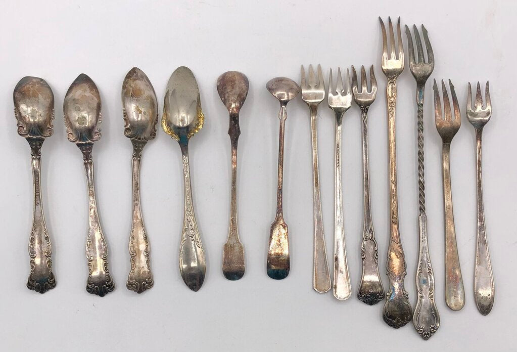 13pc Ornate Antique Silver Plate Spoons & Lemon Forks /b