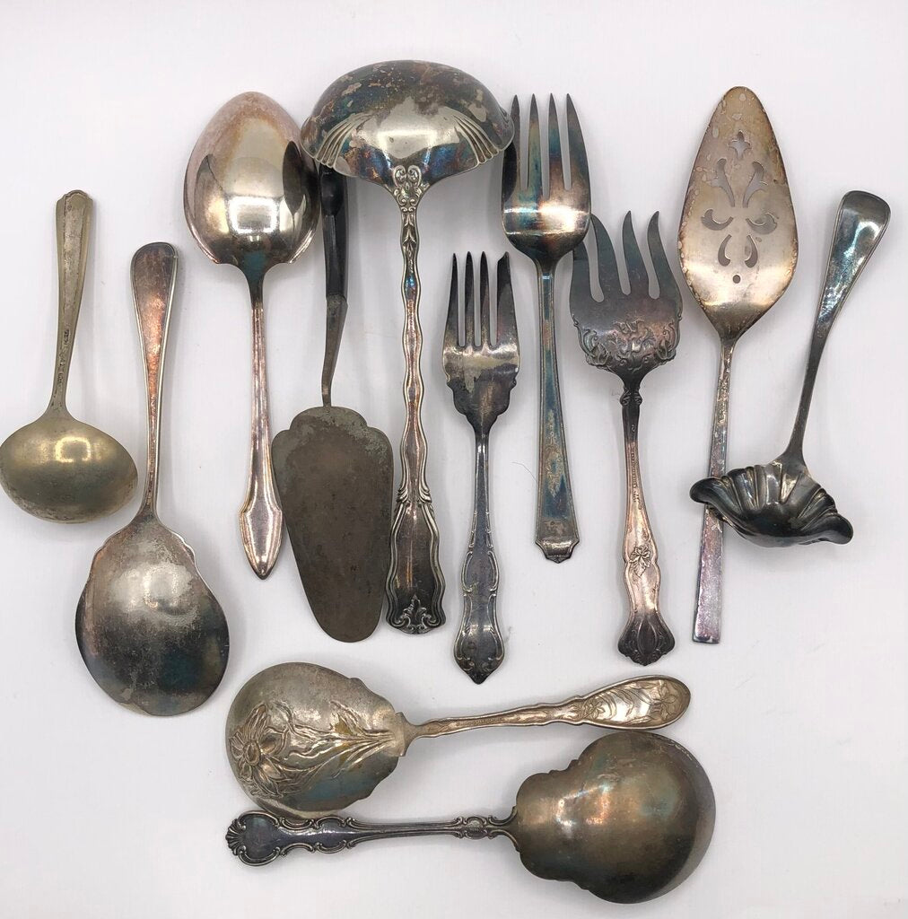 12pc Ornate Antique Silver Plate Serving Flatware /b