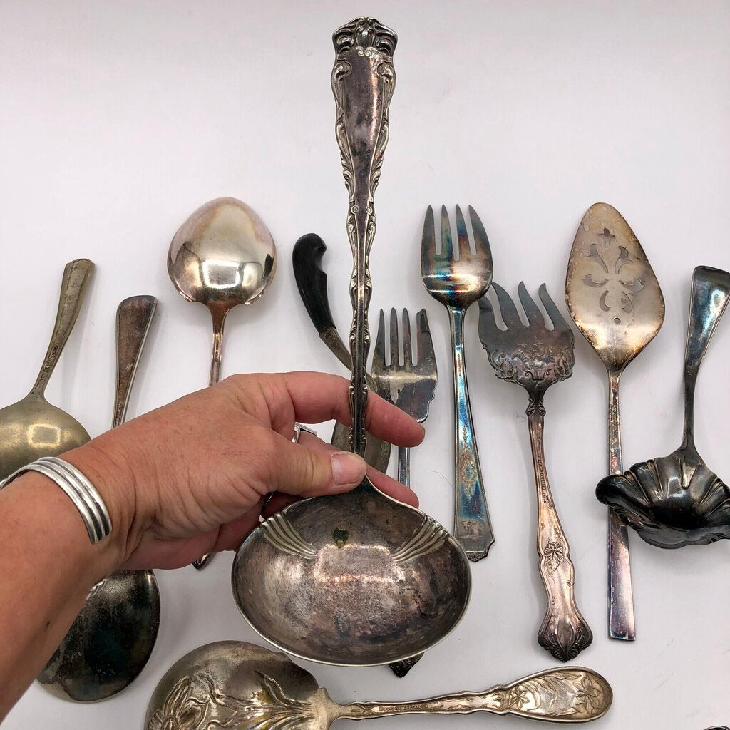 12pc Ornate Antique Silver Plate Serving Flatware /b