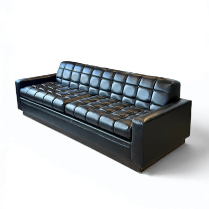 Black Leather Tufted Pull-Out Couch (HAS DAMAGE)