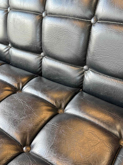 Black Leather Tufted Pull-Out Couch (HAS DAMAGE)