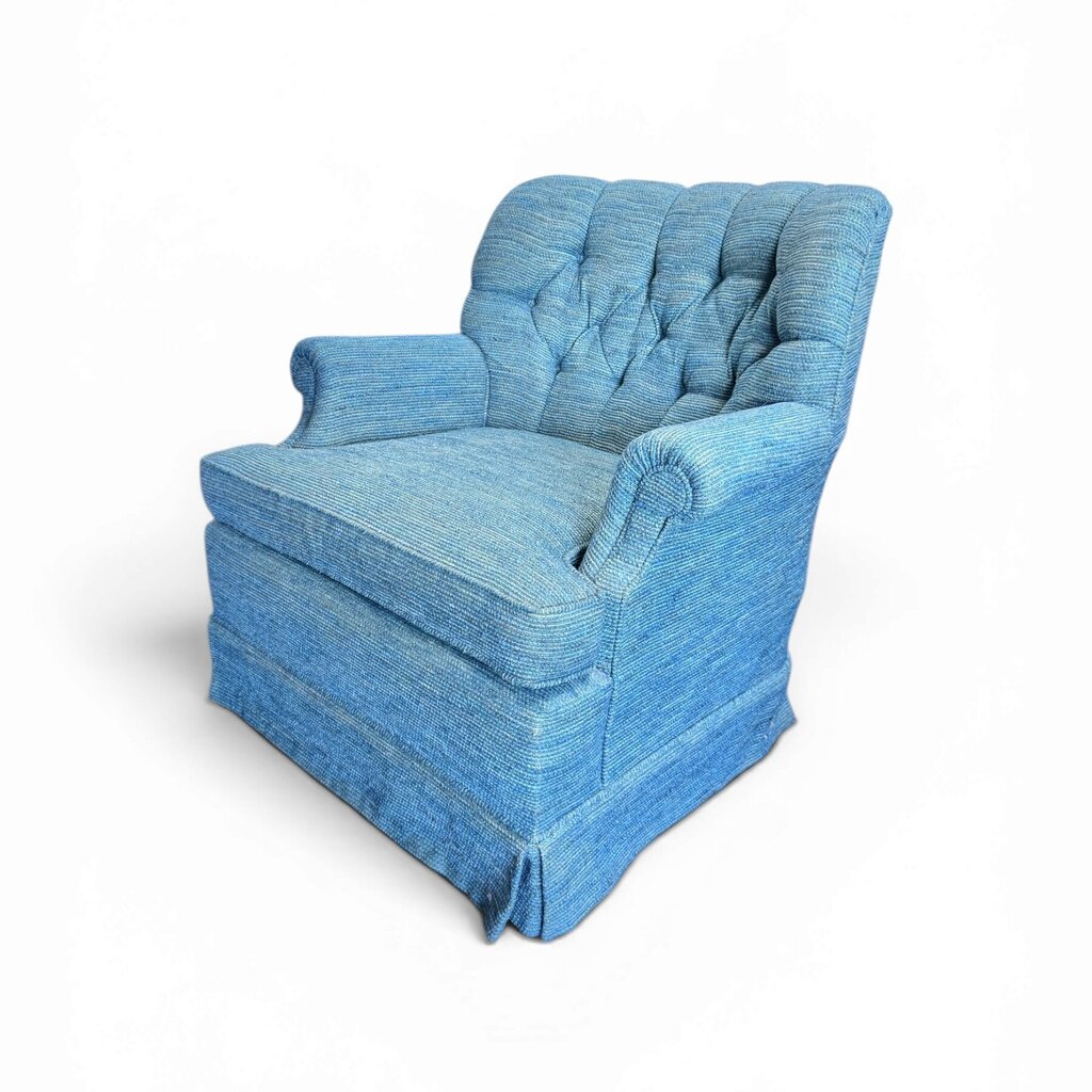 Blue Tweed Tufted Upholstered Swivel Armchair