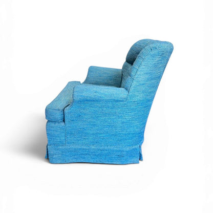 Blue Tweed Tufted Upholstered Swivel Armchair