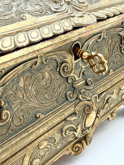 Antique 19th Century Bombe Louis XV Style Gilded Bronze Jewelry Box
