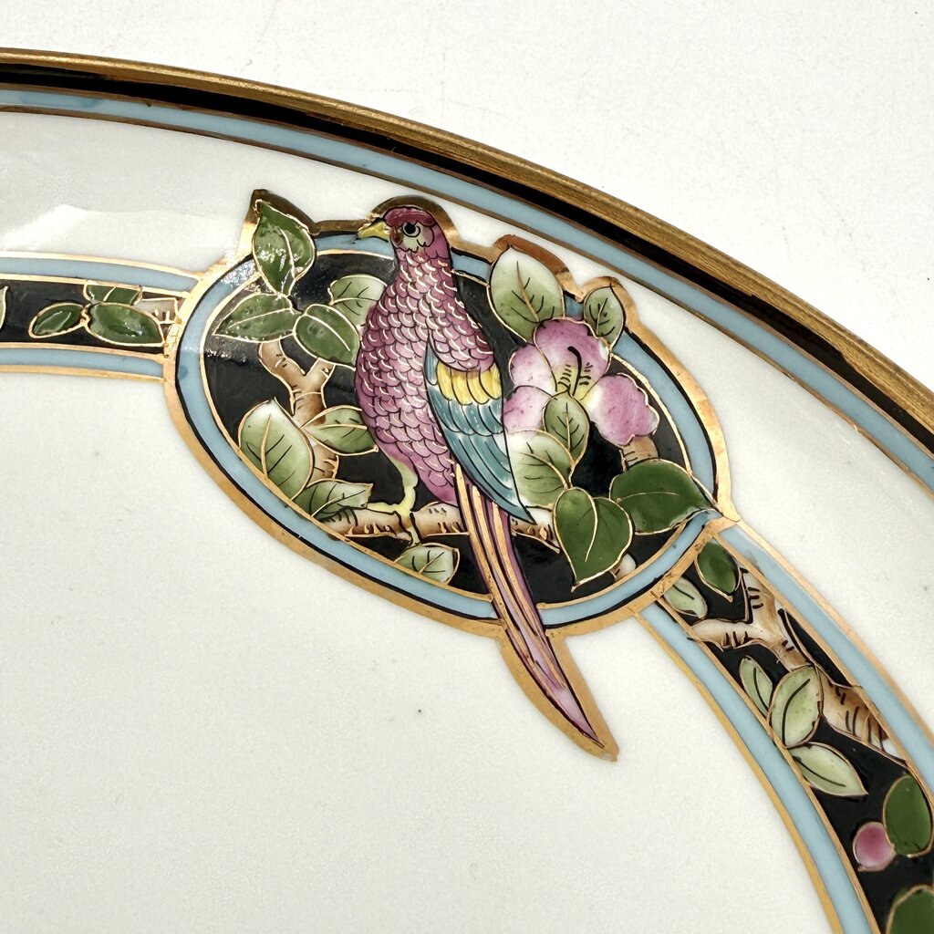 Antique Nippon Parrot and Floral Art Nouveau Bowl With Gold Luster Accents