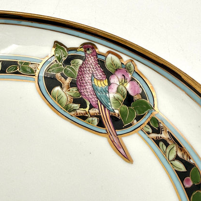 Antique Nippon Parrot and Floral Art Nouveau Bowl With Gold Luster Accents