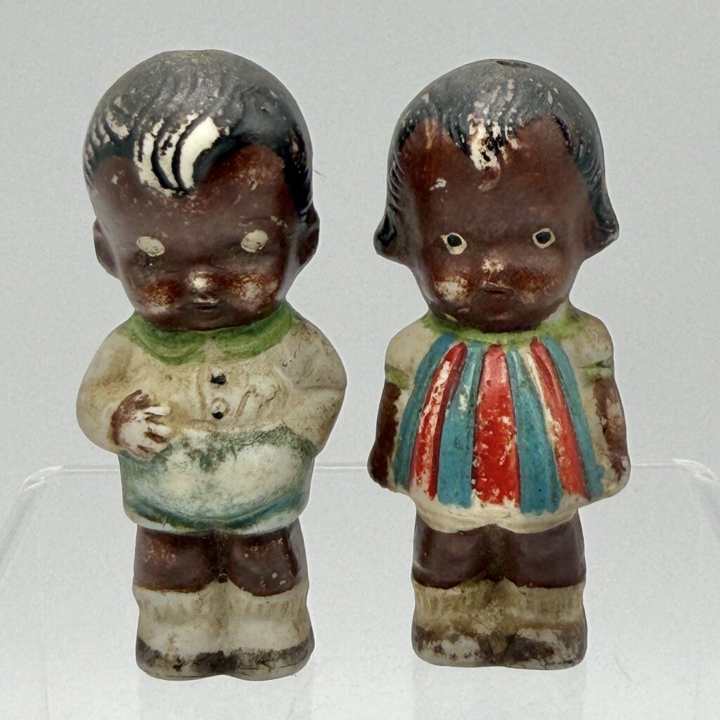 Vintage Black Americana Bisque 2 3/4” Penny Dolls Girl & Boy /cb