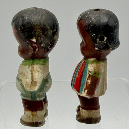Vintage Black Americana Bisque 2 3/4” Penny Dolls Girl & Boy /cb