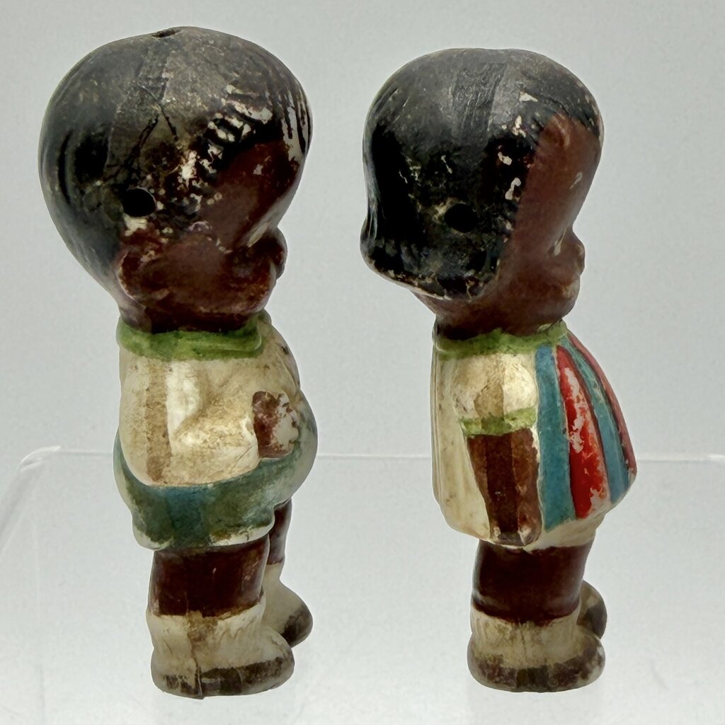 Vintage Black Americana Bisque 2 3/4” Penny Dolls Girl & Boy /cb