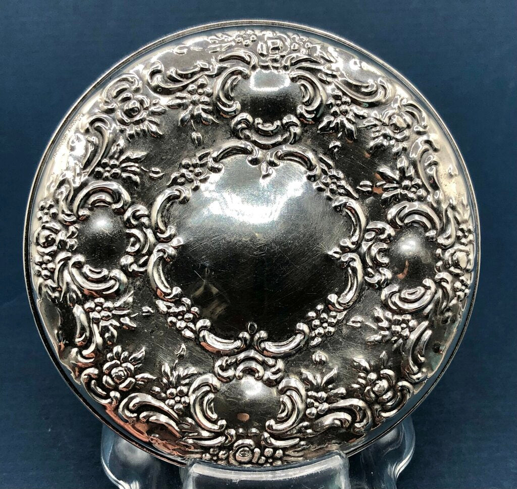 Vtg Towle Sterling Silver Mirrored Repoussé Vanity Jar Lid /b