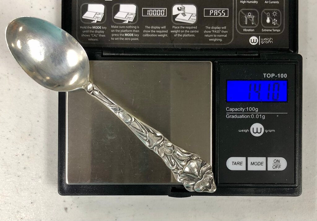 Antique SSMS Sterling Silver Floral Handle Spoon /b