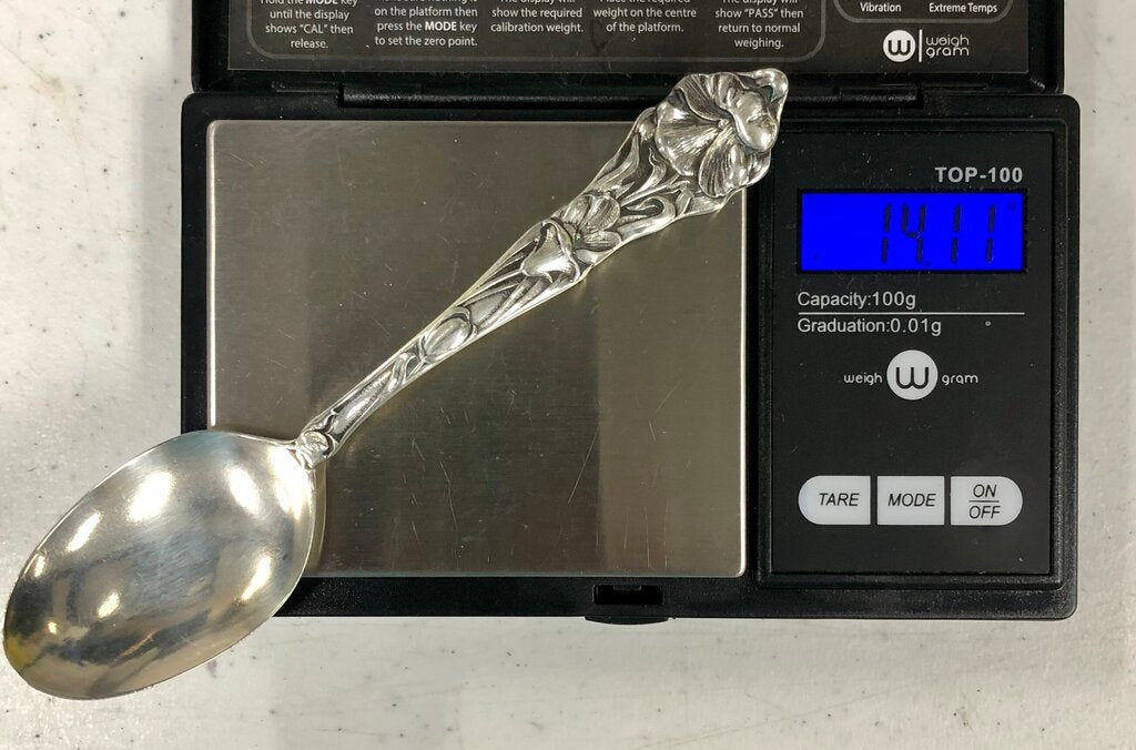 Antique SSMS Sterling Silver Floral Handle Spoon /b